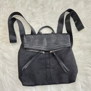 Botkier New York Black Nylon Leather Trim Mini Trigger Backpack Logo Straps